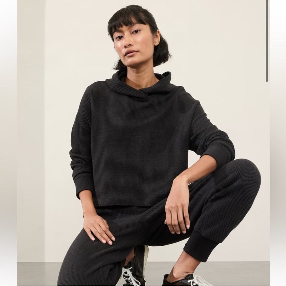 Athleta Coaster Waffle Cropped Hoodie Black Size Small